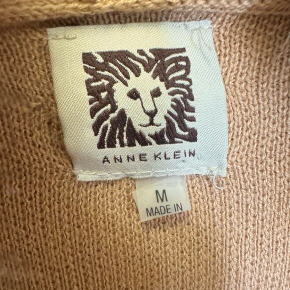 Anne Klein camel tan knit sweater jacket with faux fur collar Size medium - Picture 8 of 15